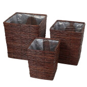Set 3 ghivece flori fibre naturale maro 25 x 25 x 30, 31 x 31 x 37, 37 x 37 x 42 cm