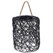 Felinar plastic negru cu pahar sticla 28 x 35 cm