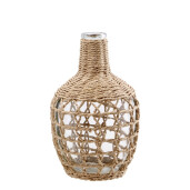 Vaza flori sticla fibre naturale natur  18 x 30 cm