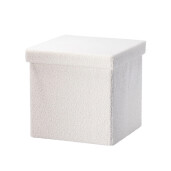 Taburet pliabil cu spatiu depozitare textil buclat alb 38 x 38 x 38 cm