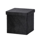 Taburet pliabil cu spatiu depozitare textil buclat negru 38 x 38 x 38 cm