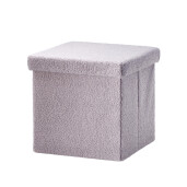 Taburet pliabil cu spatiu depozitare textil buclat gri 38 x 38 x 38 cm