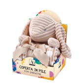 Set figurina Iepuras cu paturica textil multicolor 75 x 90 cm