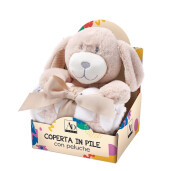 Set figurina Iepuras cu paturica textil maro alb 75 x 90 cm