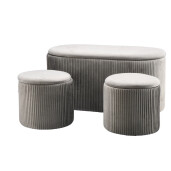 Set bancuta  2 tabureti catifea gri 32 x 30, 80 x 40 x 40 cm