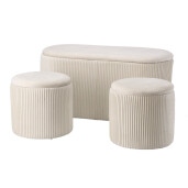 Set bancuta  2 tabureti catifea alba 32 x 30, 80 x 40 x 40 cm