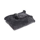 Patura flanel gri cu 8 ciucuri negri 130 x 160 cm