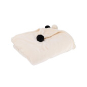 Patura flanel crem cu 8 ciucuri negri 130 x 160 cm