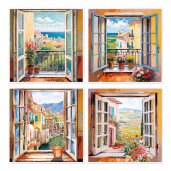 Set 4 tablouri decorative oleografie pe panza Peisaje 40 x 40 cm