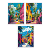 Set 3 tablouri decorative oleografie pe panza Peisaje 45 x 60 cm