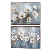 Set 2 tablouri decorative oleografie pe panza Flowers 45 x 60 cm