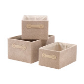 Set 3 cutii depozitare textil maro 29 x 19 x 14 cm, 32 x 22 x 16 cm, 35 x 25 x 18 cm