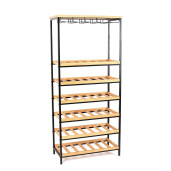 Suport pardoseala sticle vin fier negru lemn 64,5 x 33 x 140,5 cm