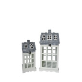 Set 2 felinare lemn alb gri 16,5 x 16,5 x 38, 23,5 x 24,5 x 52 cm