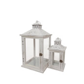 Set 2 felinare lemn alb vintage  16 x 16 x 30, 25,5 x 25,5 x 47,5 cm