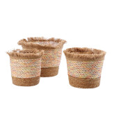 Set 3 ghivece flori frunze porumb rafie multicolor 23 x 23, 27 x 24, 33 x 26 cm