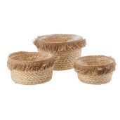 Set 3 ghivece flori frunze porumb rafie natur 20 x 11, 23 x 13, 26 x 17 cm