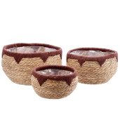 Set 3 ghivece flori papura natur textil maro 22 x 15 cm, 26,5 x 18 cm, 32,5 x 22 cm