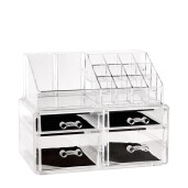 Organizator machiaje plastic transparent negru 24 x 15,5 x 19 cm