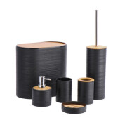 Set 6 accesorii baie bambus plastic negru maro