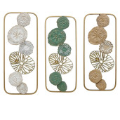 Set 3 decoratiuni perete fier multicolor Flowers 25 x 61 cm