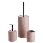 Set perie toaleta, dispenser sapun, pahar periute dinti ceramica maro taupe