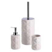 Set perie toaleta, dispenser sapun, pahar periute dinti ceramica alba Amely