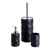 Set perie toaleta, dispenser sapun, pahar periute dinti ceramica neagra Amely