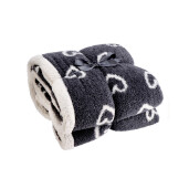 Patura textil sherpa alb negru Inimioare 150 x 200 cm