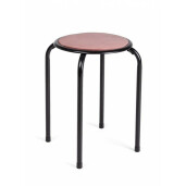 Taburet cu picioare din fier negru si sezut din velur roz Amal 30x30x45 cm