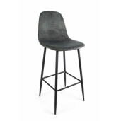Scaun de bar cu spatar picioare fier negru cu tapiterie catifea gri Irelia 46 cm x 39 cm x 103 h x 76 h1