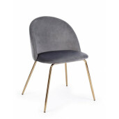 Scaun cu spatar tapitat din catifea  gri Tania 49 cm x 55 cm x 77 h x 46 h