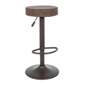 Scaun de bar cadru fier gri si sezut piele ecologica maro Piper 35 cm x 35 cm x 64/85 h