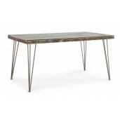Masa cu picioare fier maro blat ceramica si sticla 160 cm x 90 cm x 77 h