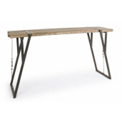 Masa inalta tip bar cu picioare din fier maro si blat din lemn Blocks 200 cm x 54 cm x 110 h
