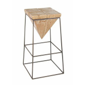Scaun de bar cadru fier maro si sezut lemn natur Prismy 38x38x70 cm