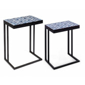 Set 2 masute cafea cu cadru din fier negru si blat mdf Neapolis 41 cm x 30 cm x 56 h; 46 cm x 33 cm x 63 h 