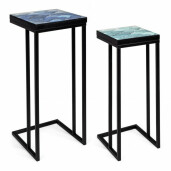 Set 2 masute cu cadru din fier negru si blat mdf Reef 28 cm x 28 cm x 66 h; 33 cm x 33 cm x 74 h 