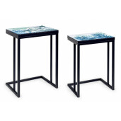 Set 2 masute cu cadru din fier negru si blat mdf Reef 41 cm x 30 cm x 56 h; 46 cm x 33 cm x 63 h 
