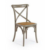 Scaun din lemn gri antichizat cu sezut din rattan maro Cross 50.5 cm x 52 cm x 87 h x 46 h1