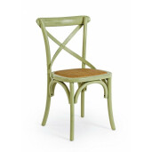 Scaun din lemn verde cu sezut din rattan maro Cross 50.5x52x87x46 cm