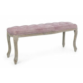 Bancuta cu picioare din lemn maro patinat si sezut din catifea roz Mathilde 110 cm x 36 cm x 47 h 