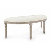 Bancuta cu picioare lemn maro patinat si tapiterie catifea crem Tilde 125 cm x 42 cm x 48 h