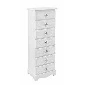 Comoda 7 sertare din lemn alb cu patina gri Blanc 29 cm x 23 cm x 89 h