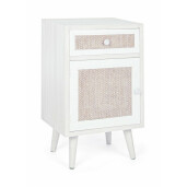 Noptiera 1 sertar si 1 usa din lemn alb bej crem Montiel 40 cm x 31.5 cm x 67 h