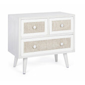 Comoda cu 3 sertare din mdf gri patinat si textil natur Montiel 60 cm x 33 cm x 54.5 h