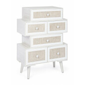 Comoda 6 sertare din lemn alb bej crem Montiel 60 cm x 30 cm x 83 h