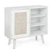 Comoda 3 polite si 1 usa din lemn alb patinat Montiel 66 cm x 30 cm x 64.5h