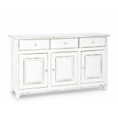 Comoda 3 sertare 3 usi din lemn alb vintage Colette 150 cm x 45 cm x 90 h