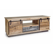 Comoda 2 usi mobile 1 sertar din lemn mango maro gri Tudor 130 cm x 40 cm x 50 h